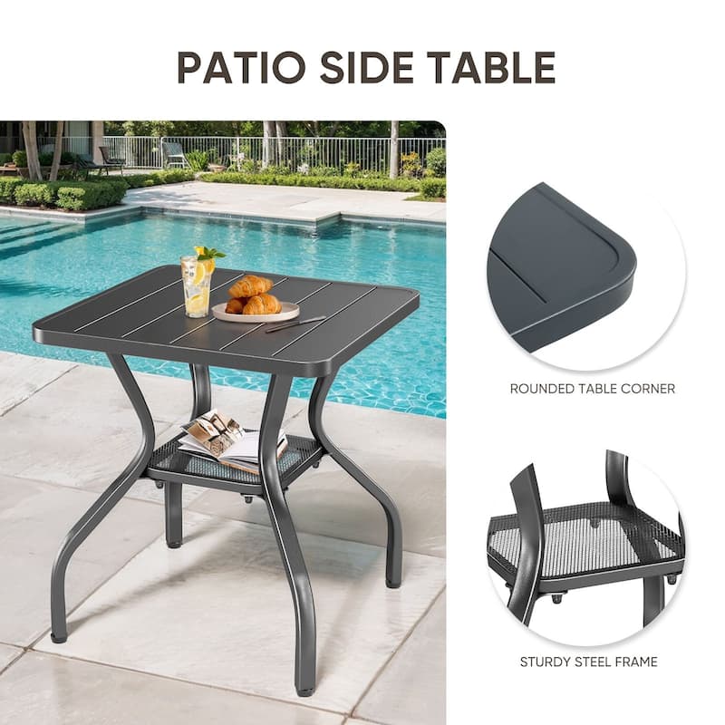 Komodo 20-Inch Outdoor Metal Square Side Table, Powder-Coated - 20" L x 20" W x 22" H