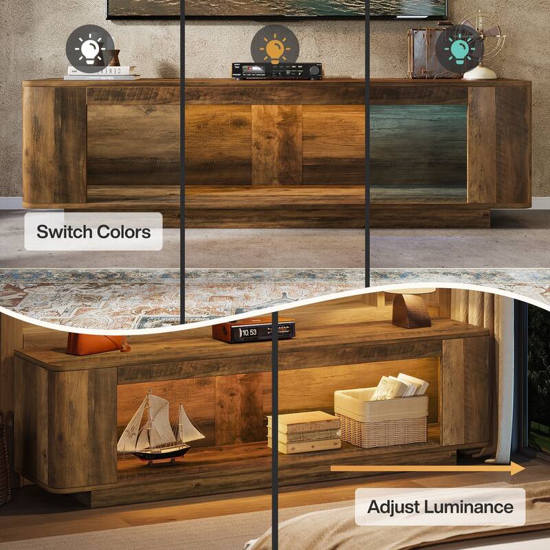 TV Stand with LED Light Strip Entertainment Center for 65'' to 80'' TVs