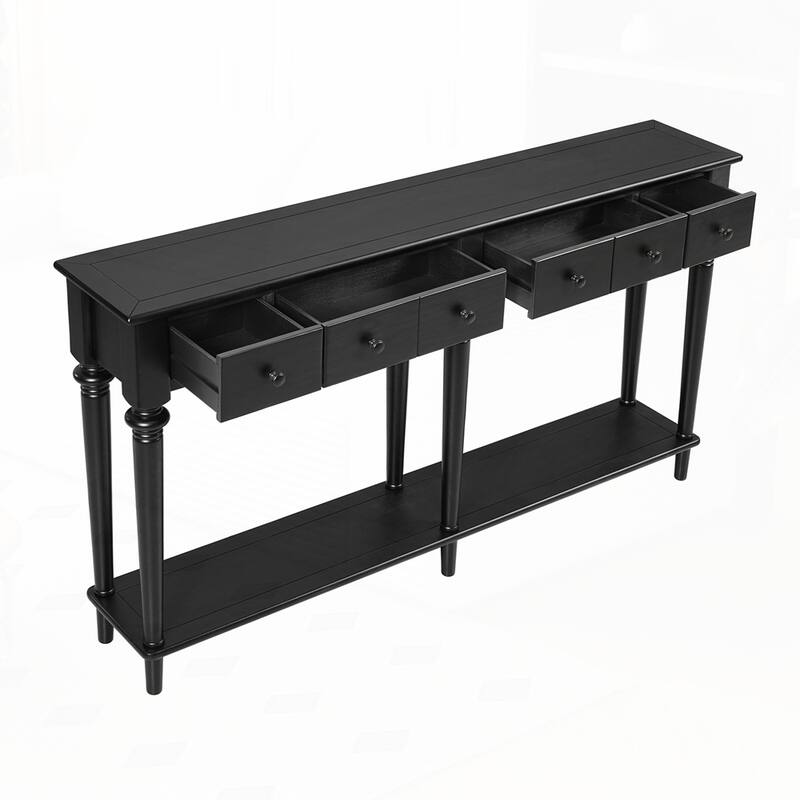 Retro Console Table with Open Shelf and 4 Drawers for Entryways