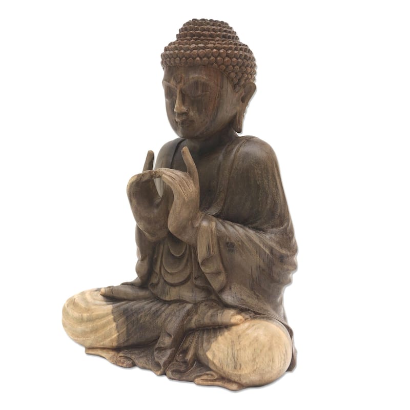 NOVICA Handmade Perfect Enlightenment Hibiscus Wood Sculpture - 8.25" H x 6.25" W x 4.3" D