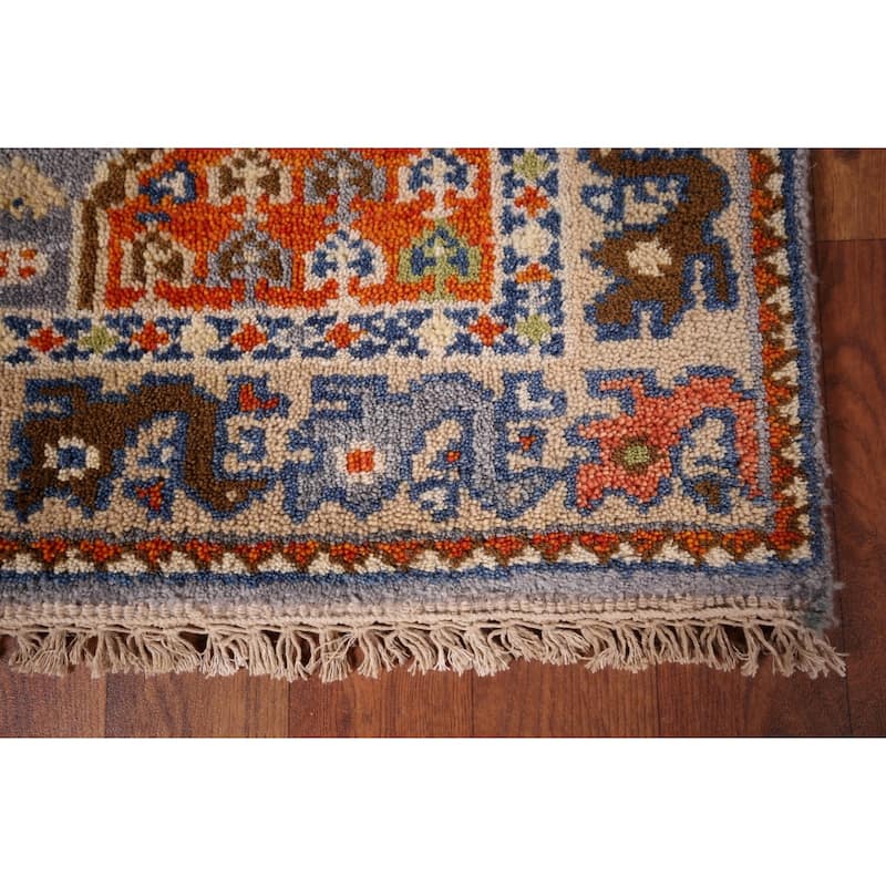 Gray Geometric Kazak Oriental Runner Rug Handmade Wool Carpet - 2'6"x 8'0"