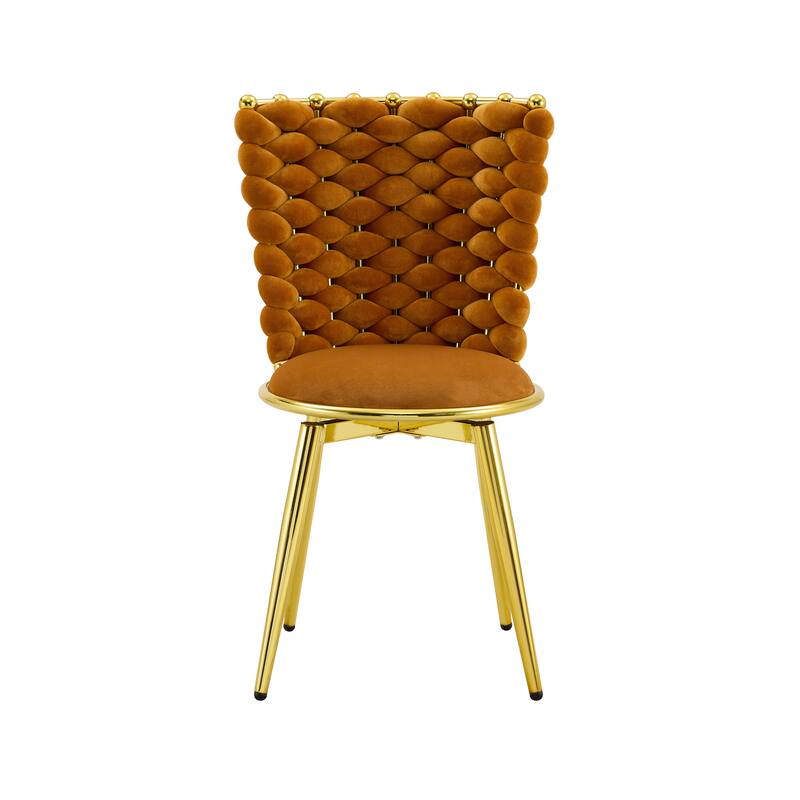 Set Of 2, Modern Luxury Velvet Woven Decorative Dining Chairs, Equipped With Gold Metal Legs And Cushioned Seats