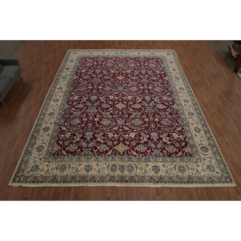 Hand Knotted Oriental 100% Wool Carpet Traditional Floral Red Nain Area Rug - 19' 0'' X 12' 10''
