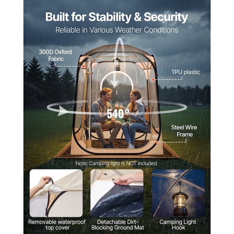 Beige Transparent Pop-Up Sports Tent TPU Oxford Fabric with Rods - 50.00 × 50.00 × 66.93 in