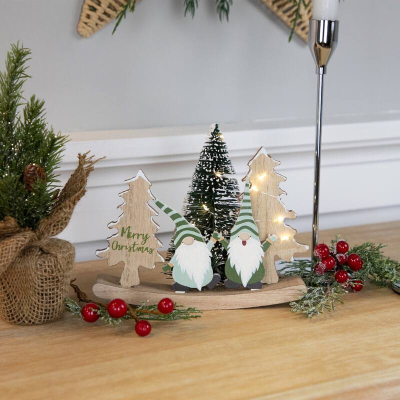 LED Lighted Gnomes and "Merry Christmas" with Trees Decoration - 6.5"