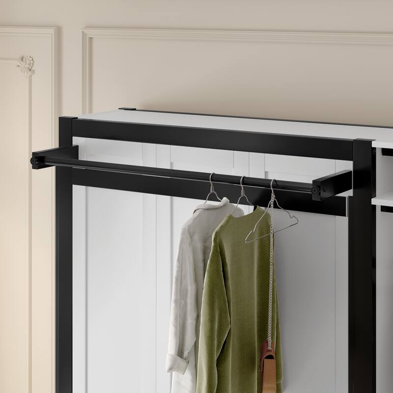 Twin Size Double Murphy Bed Wall Bed, Wooden Foldable Murphy Bed Frame with Wardrobe, Shelves and Charging Station