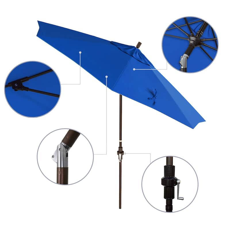 California Umbrella 9' Rd Patio Umbrella Bronze Aluminum Frame Fiberglass Ribs Crank Lift Collar Tilt Sunbrella