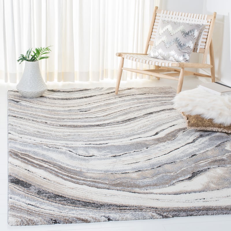 SAFAVIEH Cyrus Shag Margrit Abstract 1-inch Thick Rug - 5'5" x 7'6" - Ivory/Grey