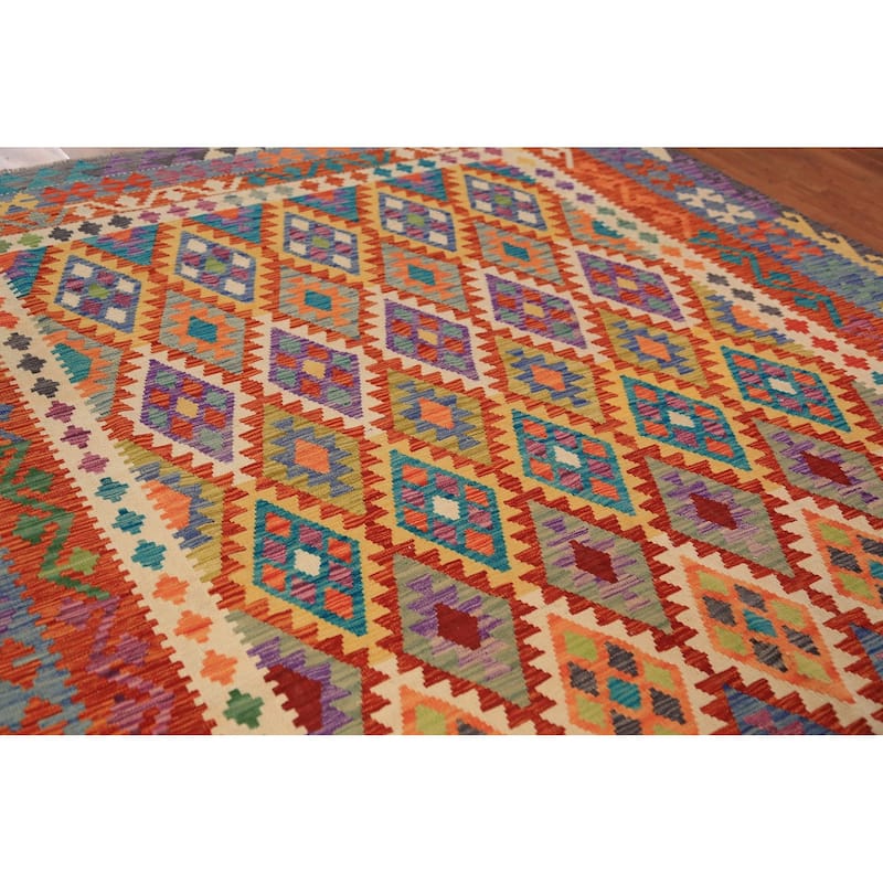 Reversible Kilim Oriental Area Rug Hand-Woven Multi-Color Wool Carpet - 8'5"x 9'8"