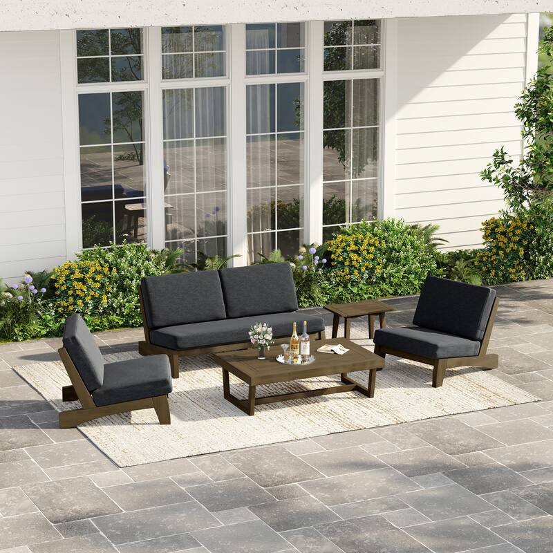 Casual Teak Wood 5-Piece Outdoor Patio Conversation Set