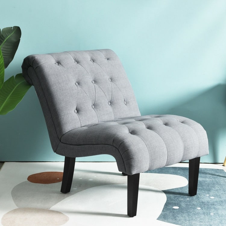 Upholstered Tufted Lounge Chair with Wood Leg - 38.5" x 27.5" x 33" (L x W x H)
