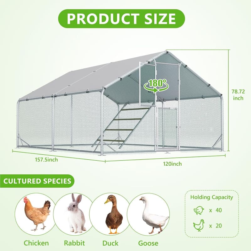 Large Metal Walk in Chicken Coop with Roosting Perch