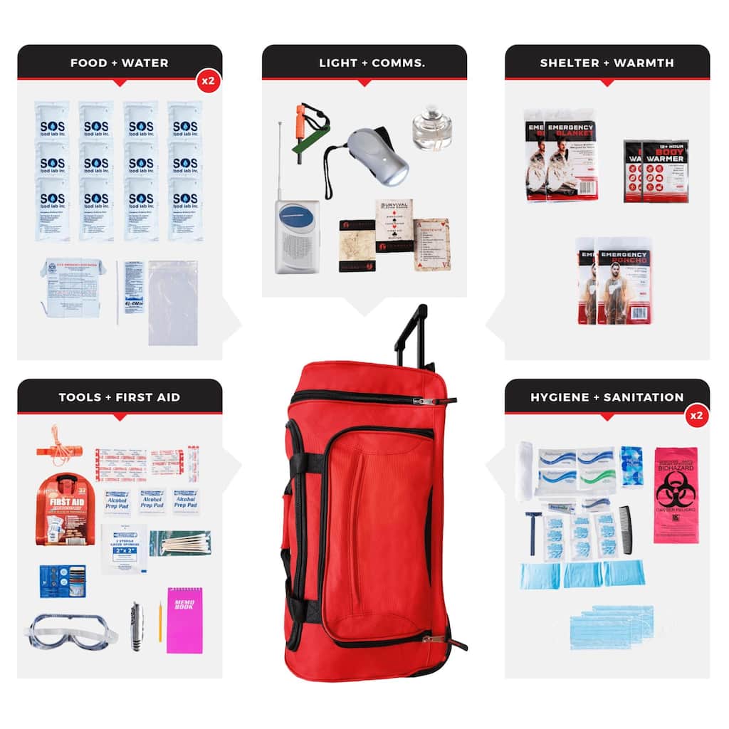 WSK Essential Survival Kit for Up To 2 People plus Rolling Bag - Multicolor