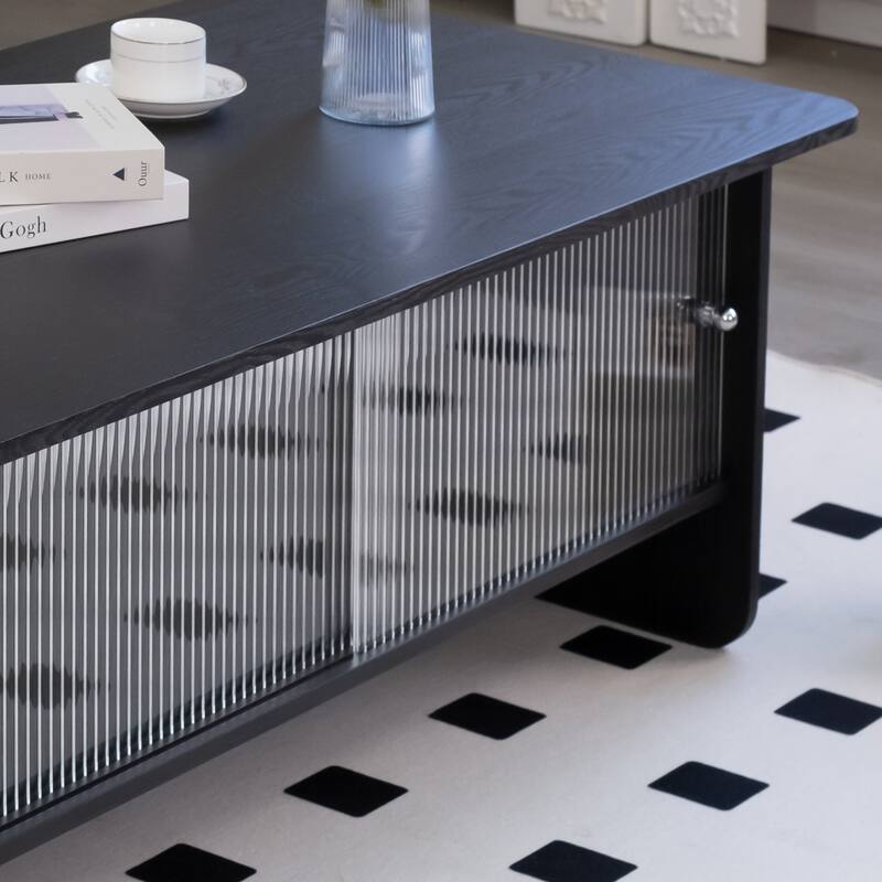 47" Modern Coffee Table with Sliding Glass Doors & Ample Storag