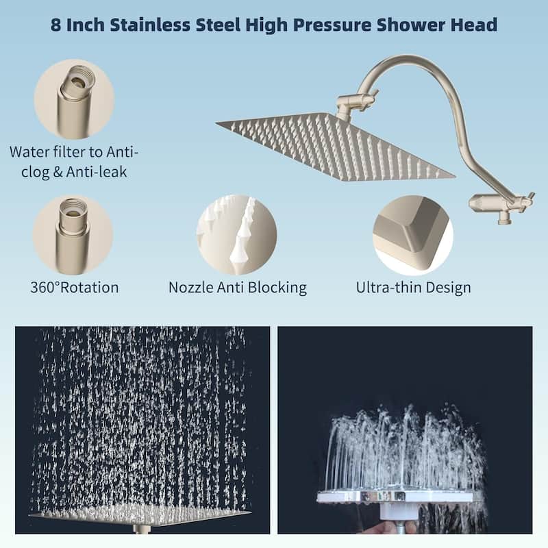 7-Spray 8-Inch Rainfall Shower Head with Handheld Showerhead Combo