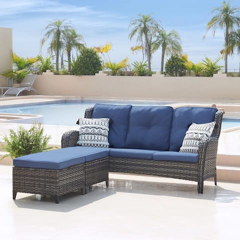 Rilyson 3-Piece Outdoor Wicker Sectional Sofa Set with Ottoman