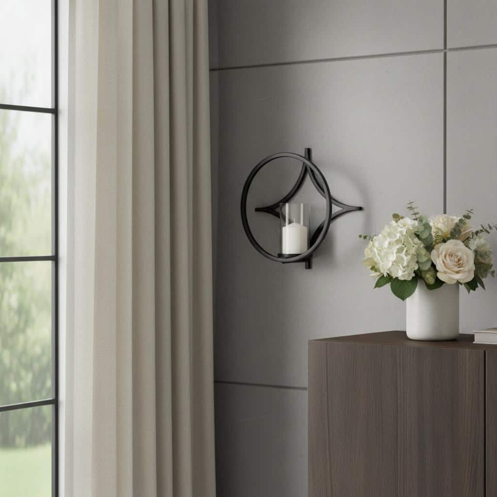 6" Black Quatrefoil Metal And Glass Wall Sconce Candle Holder