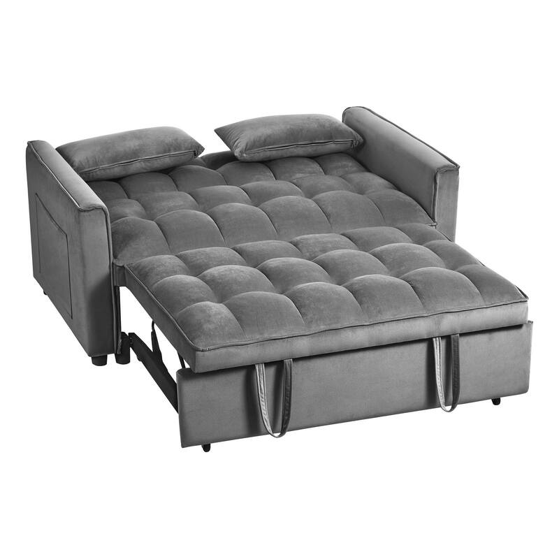 3-in-1 Velvet Convertible Sofa Bed, Adjustable Backrest with Pockets