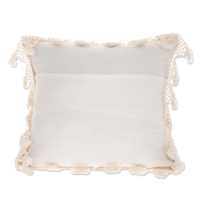 Novica Handmade Traditional Motifs In Eggshell Cotton Cushion Cover
