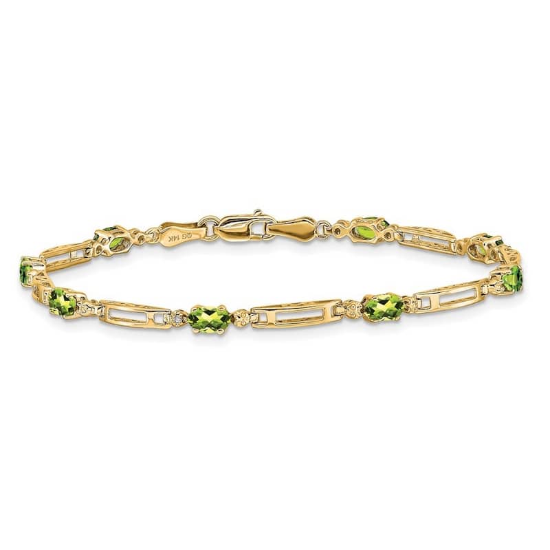 Curata Yellow or White Gold 3.5mm 7" Gemstone and Diamond Bracelet - 10k or 14k