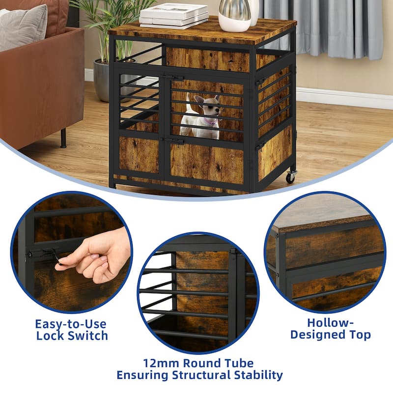 Moasis Dog Crate Dog Kennel Indoor Furniture End Table With Wheels
