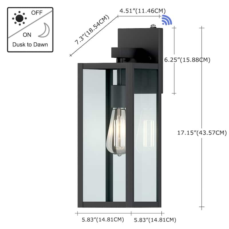 1-Light 17.25'' H Matte Black Outdoor Wall Lantern Sconce with Dusk to Dawn