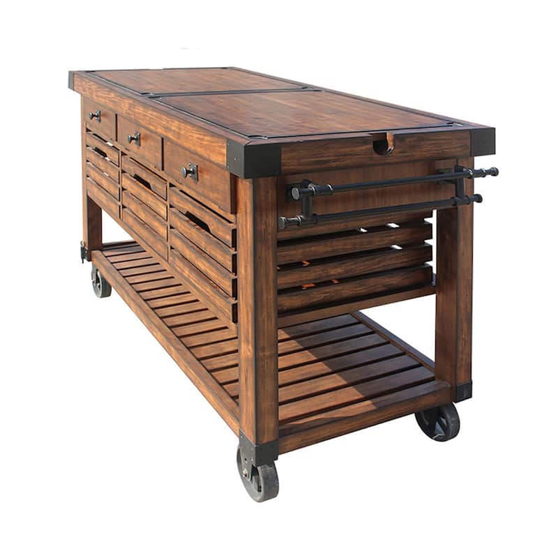 Lizzy Distressed Chestnut 3-Basket Kitchen Cart