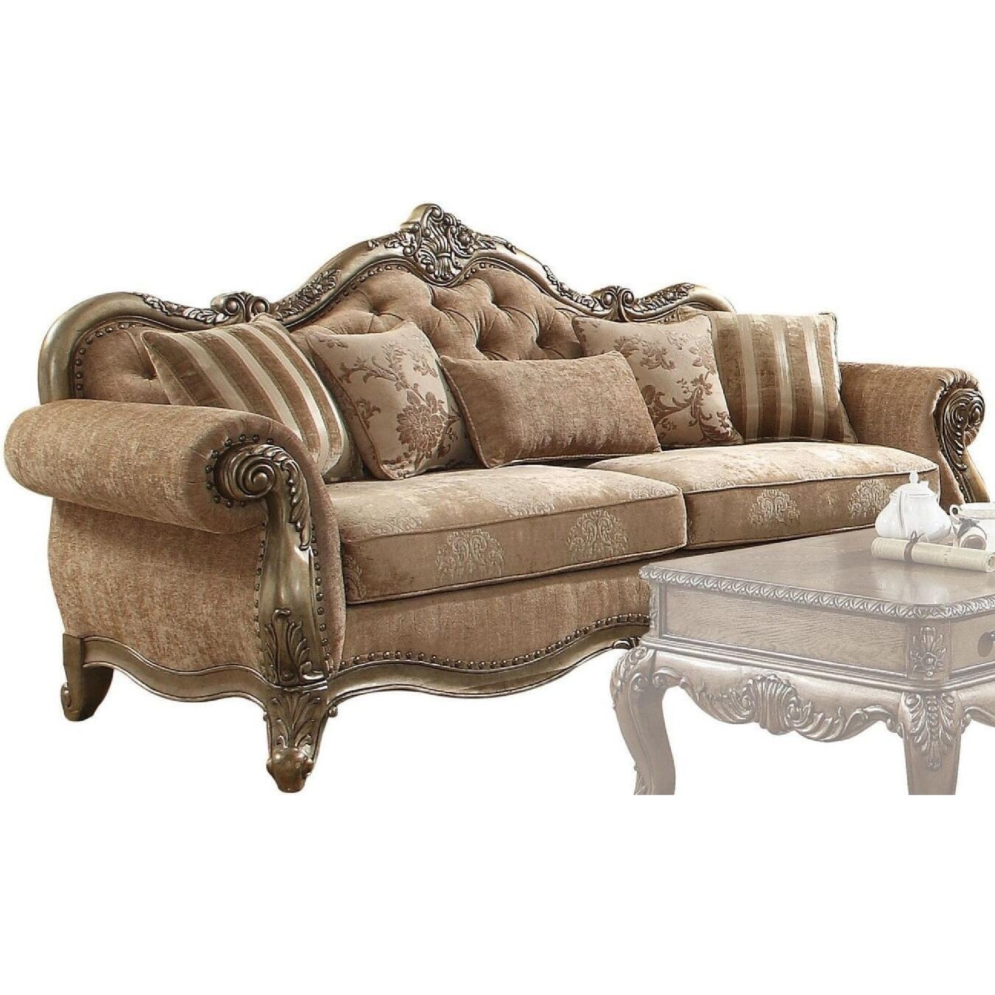 Living Room Wood Trim Dark Brown & Burgundy Leatherette & Fabric Sofa Set IGD3 