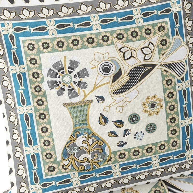 HomeRoots Set of Two 16" X 16" Green and Yellow Peacock Blown Seam Floral Indoor Outdoor Throw Pillow - 16.00' X '16.00' X '5.00