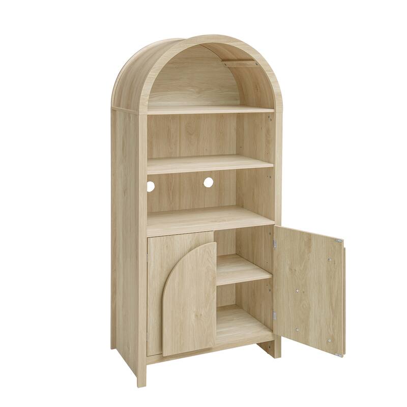 Arched Kitchen Cabinet with Fan-Shaped Handles, Wood Storage Cabinets, Accent Cabinet with Adjustable Shelves