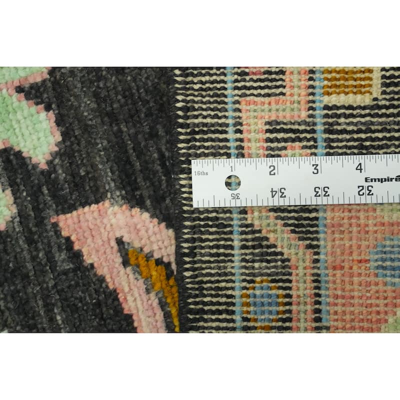 Black Floral Oushak Vegetable Dye Runner Rug, Floral Geometric Carpet - 9' 9'' X 2' 10''