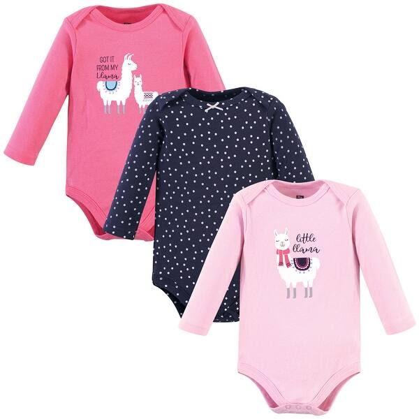 slide 1 of 1, Hudson Baby Infant Girl Cotton Long-Sleeve Bodysuits, Little Llama 0-3 Months - Little Llama 3-Pack