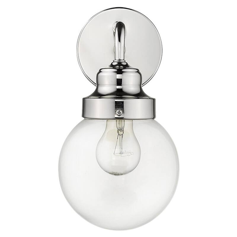 Modern Silver Wall Sconce with Clear Globe Shade and LED Compatible Steel Fixture Damp Rated - 11"H x 6"W x 7"D