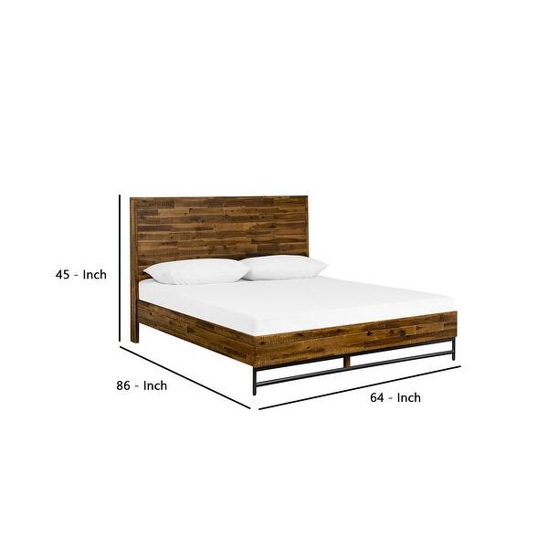Wooden Low Profile Queen Bed with Plank Style Design, Brown Bed Bath