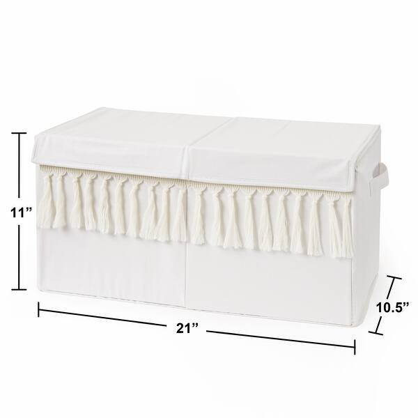 Ivory Boho Bohemian Collection Girl or Boy Kids Fabric Toy Bin Storage - Gender Neutral Off White Farmhouse Tassel Fringe Cotton