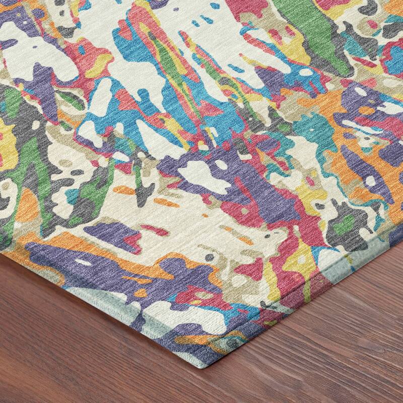 Machine Washable Indoor/ Outdoor Brushstrokes Chantille Rug