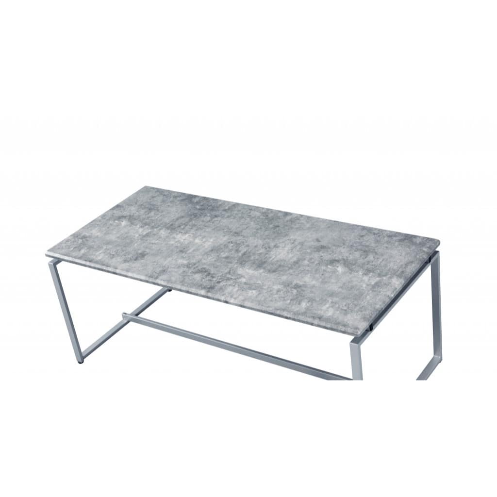 47" Grey Silver PVC Veneer Metal Sled Coffee Table for Living Room - 47” x 22” x 18”