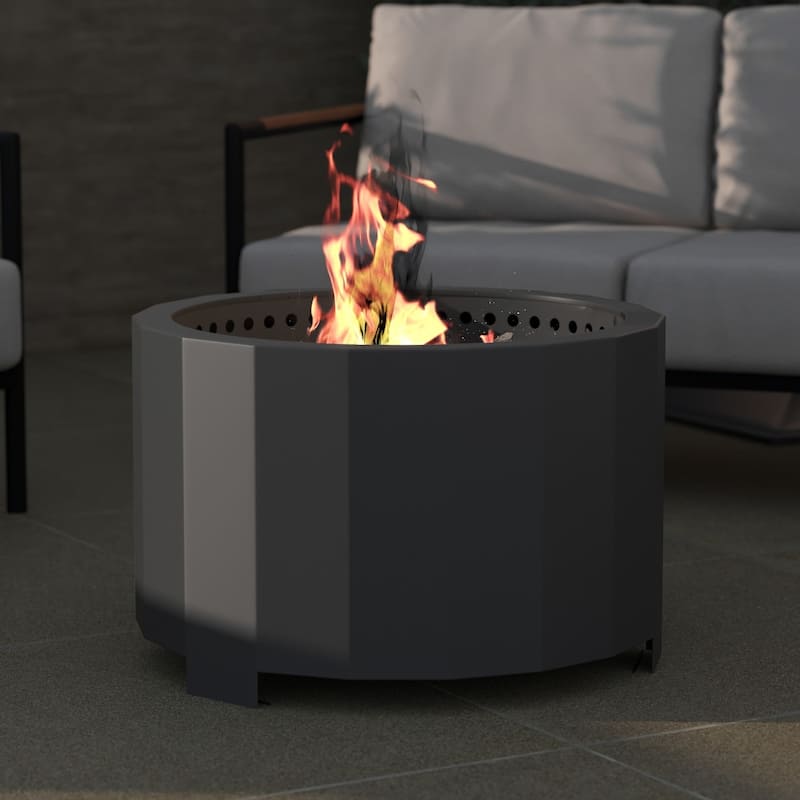 27" Outdoor Smokeless Wood Burning Portable Fire Pit - Black