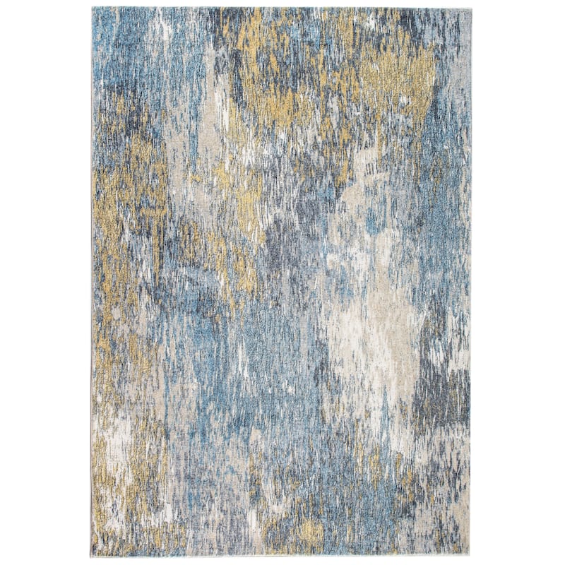 Domani Comfort Abstract Mural Faux Fur Rug - 5' x 7'6" - Blue / Yellow