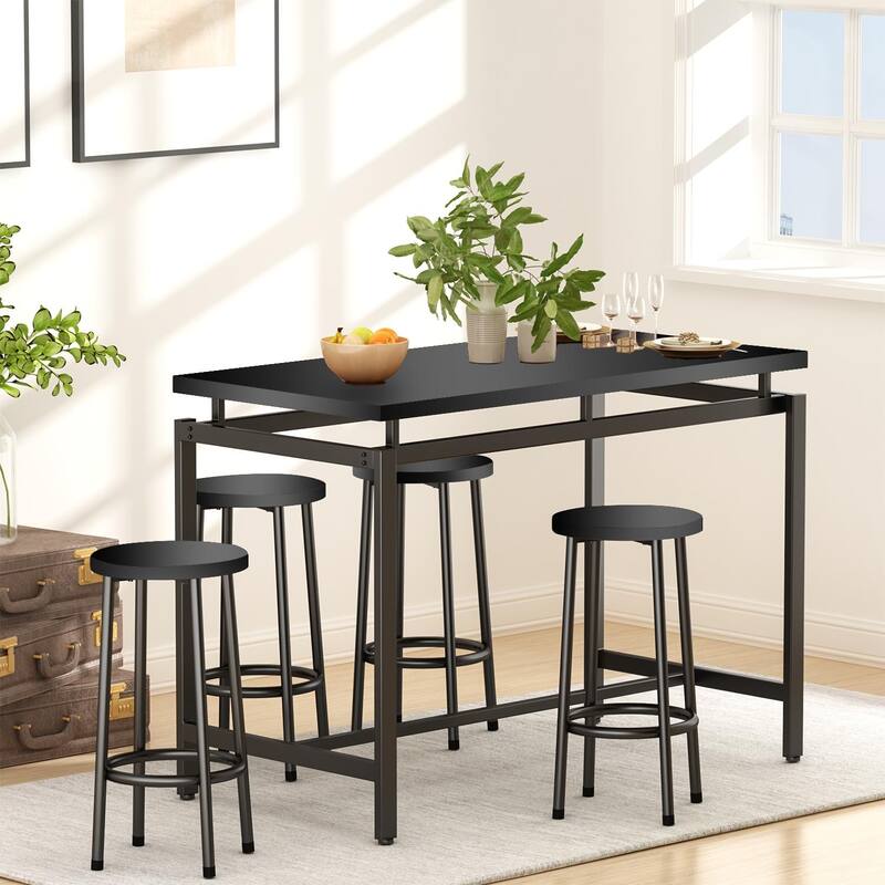 Eureka Industrial Modern Counter Height Pub 5-piece Dining Set, Wood Rustic Kitchen Dining Bar Set For Dining Room, Apartment