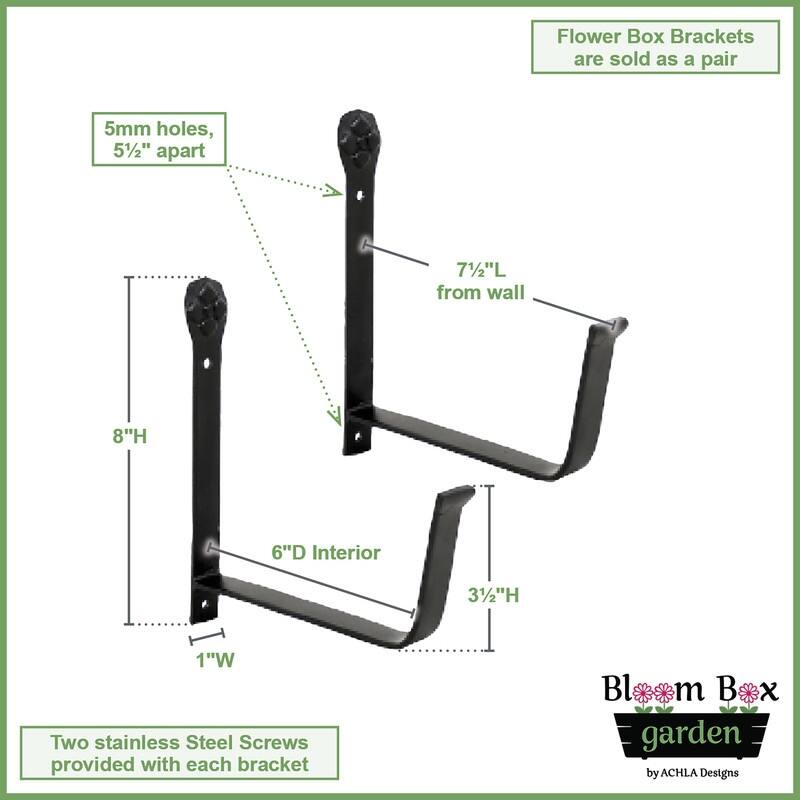 Achla Designs 22" W Galvanized Steel/Wrought Iron Bloom Box Garden Growing Kit With Wall Brackets