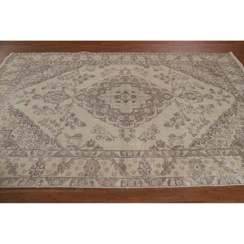 Traditional Distressed Tabriz Persian Vintage Rug Handmade Wool Carpet - 6'3" x 9'8"