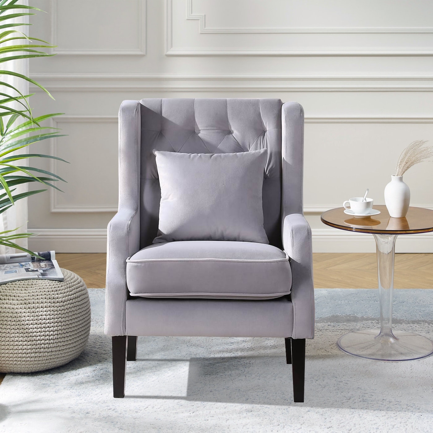 Velvet Single Person Sofa Chair Solid Wood Legs High Backrest