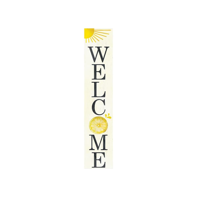 HomeRoots 48" White And Yellow Solid Wood Welcome Porch Sign