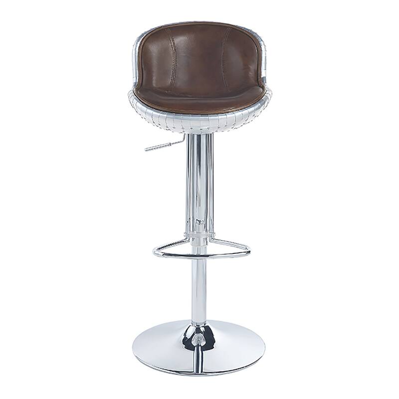 Vintage Brown and Aluminum Adjustable Stool with Swivel