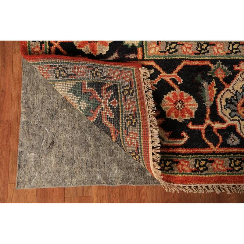 Geometric Heriz Serapi Indian Area Rug Handmade Orange Wool Carpet - 8'9"x 11'10"