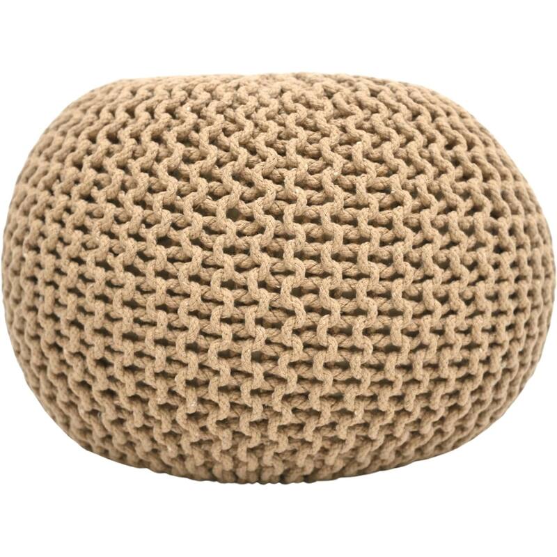Hand Knitted Pouf Cotton Braided Cord Cable Ottoman - Foot Stool - Accent Seat Furniture Bean Bag - Living Room Kids - 18x18x14