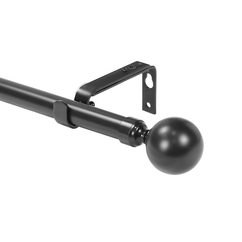 1-inch Diameter Steel Ball Adjustable Single Drapery Curtain Rod - 84"-120" - Black