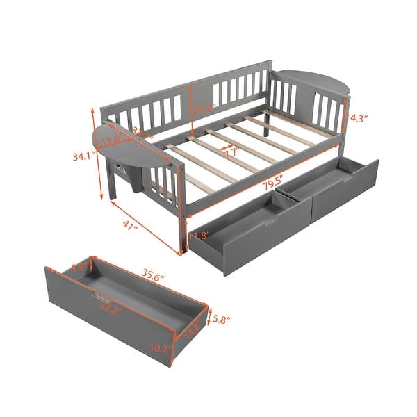 dimension image slide 2 of 3, Nordic Twin Size Creative Daybed w/ 2 Drawers Storage Bed Frame for Kids, Teens, Girls, Boys No Box Spring Needed, Easy Assembly