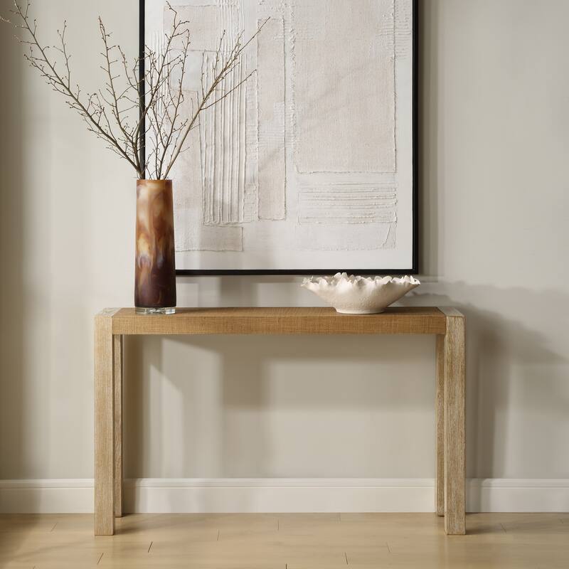 Grass Cloth Top Console Sofa Table - 52" - Brown